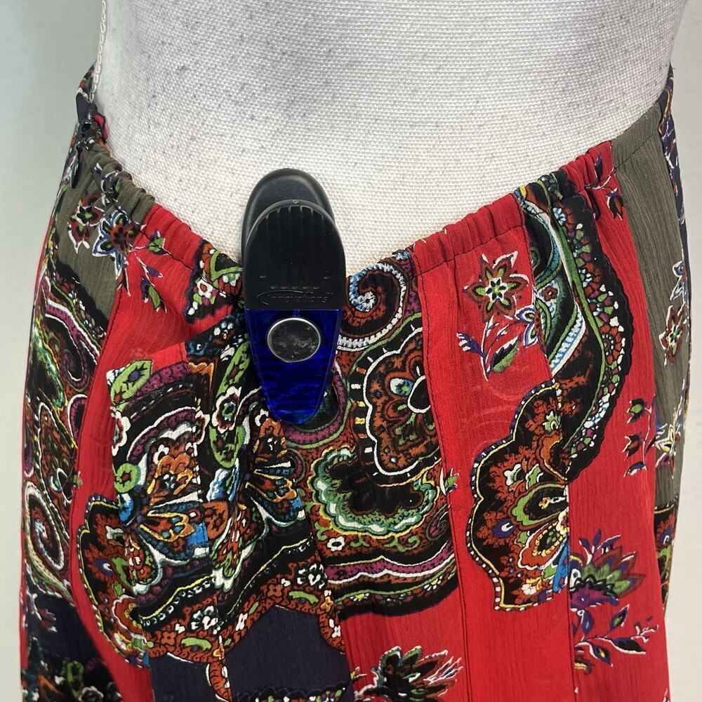 Chico's Skirt size 6/14 16 Black Red Purple Paisley Silk Knee A Line Church - Picture 7 of 9